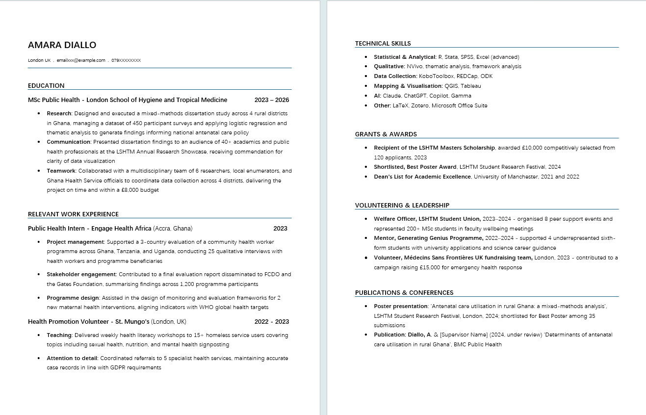 Screenshot of CV Template