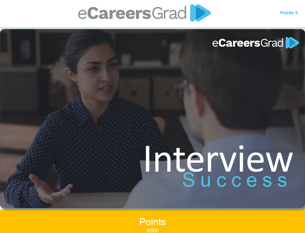 Screenshot of eCareersGrad platform on interview success