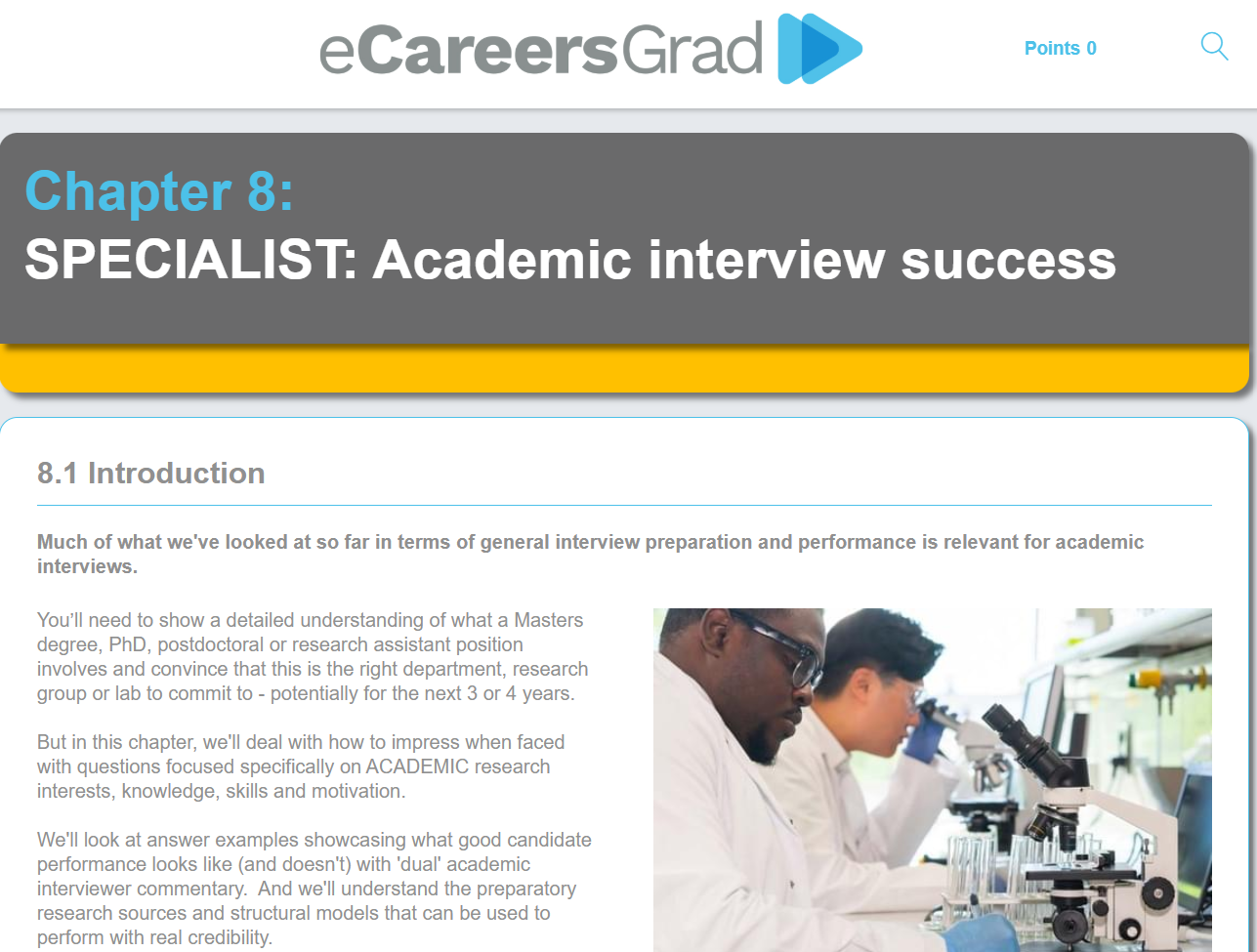 Screenshot of eCareersGrad platform